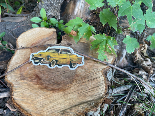 Vintage Yellow Car - Vinyl Sticker